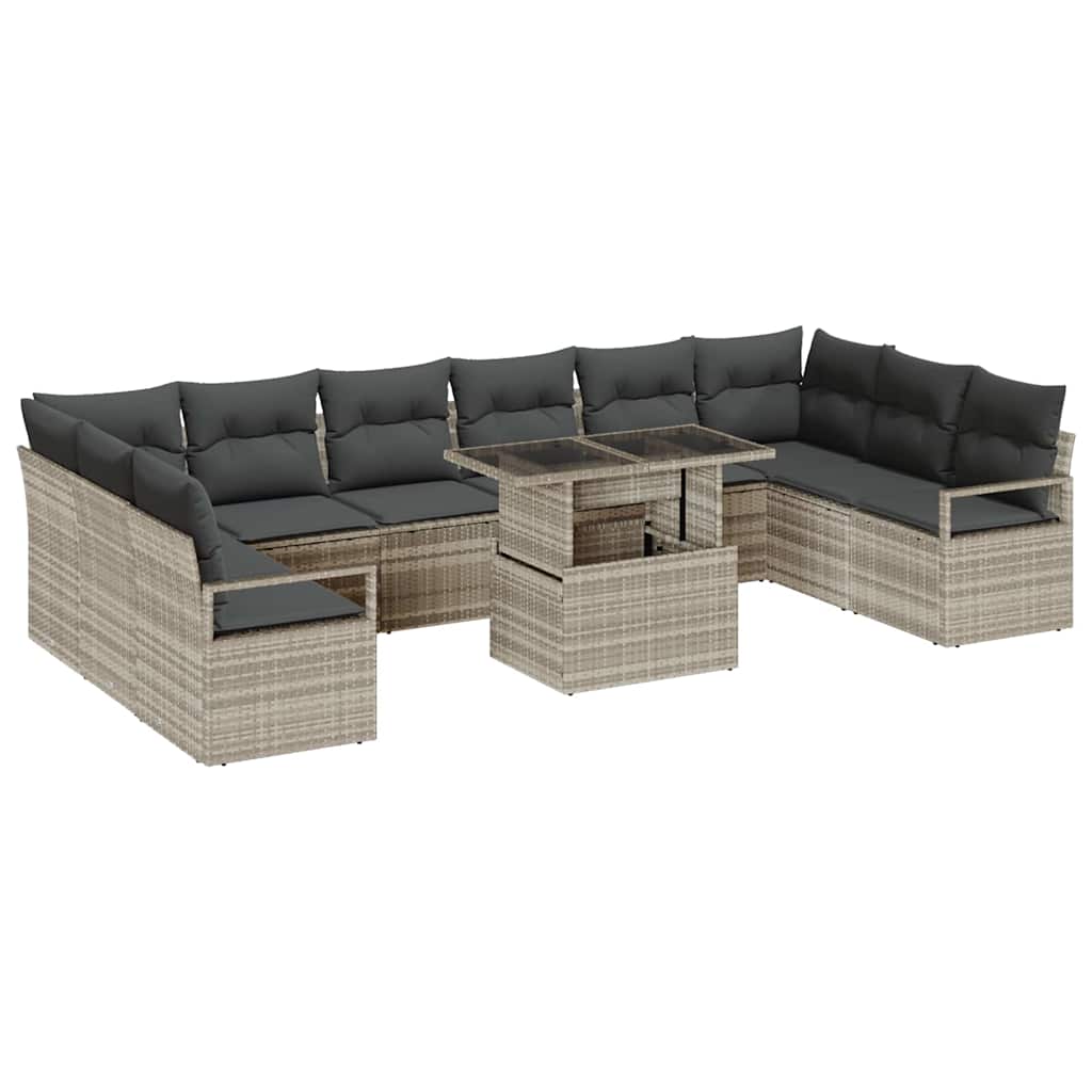 Garten-Sofa-Set mit Speicher 11 pcs Hellgrau Poly Rattan